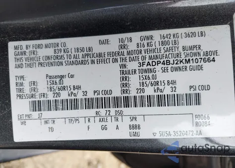2019 Ford Fiesta Se z USA, uszkodzony, nr VIN 3FADP4BJ2KM107664